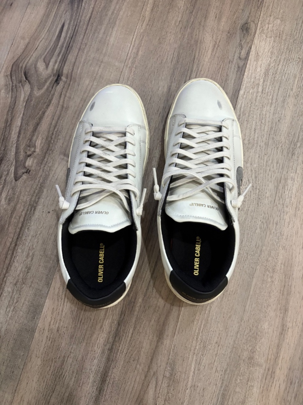 Oliver Cabell Low 1 Cream Black Leather Sneakers Size 11 - Picture 4 of 4